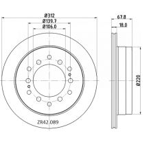 ZR42.089 Rear Toyota Brake Disc Rotor 312x18
